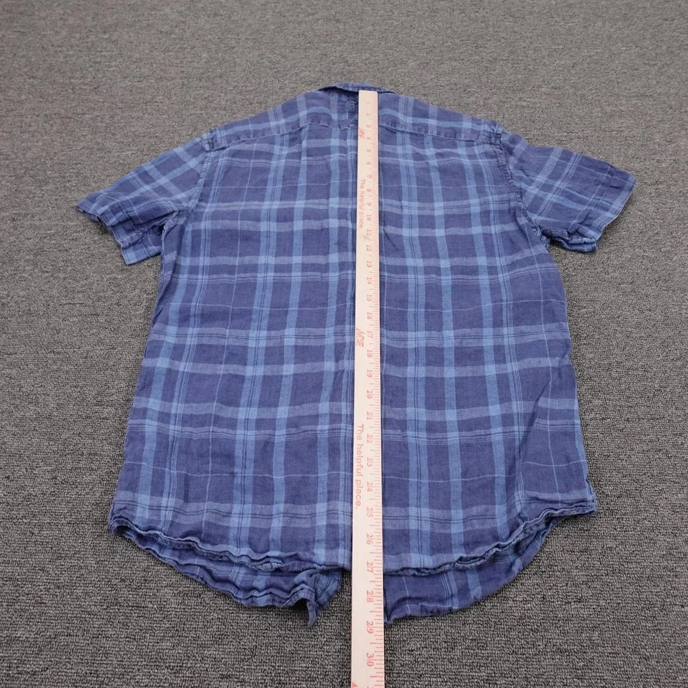 Banana Republic Shirt Mens Medium Blue Plaid Linen Short Sleeve Button Up Casual